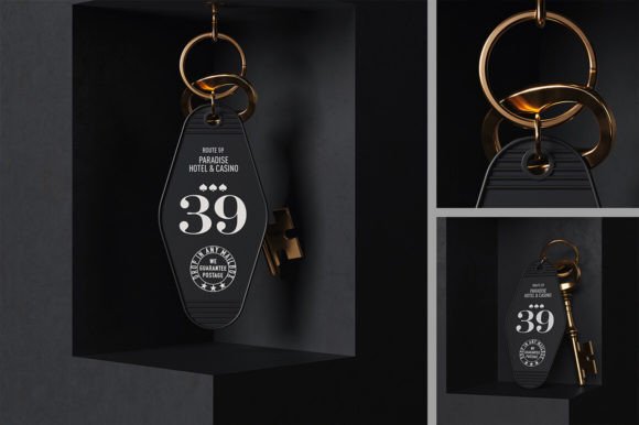 Download Hotel Keychain with Vintage Key Mockup - Premium Bundle